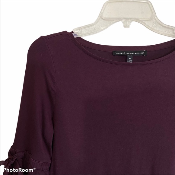 WHBM 3/4th bell sleeves maroon top drawstring details work business wear sz XS - Picture 2 of 9